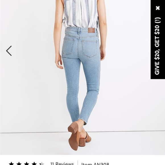 Madewell - NEW 10” High Rise Skinny Jeans Light Blue Wash - Size 26 - Picture 4 of 10